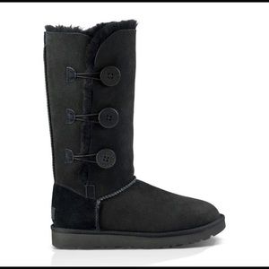 UGG Bailey Black Suede Button Triplet Tall Boots 9